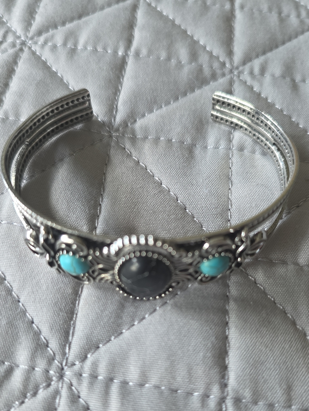 Silver-Tone Turquoise Accent Cuff Bracelet